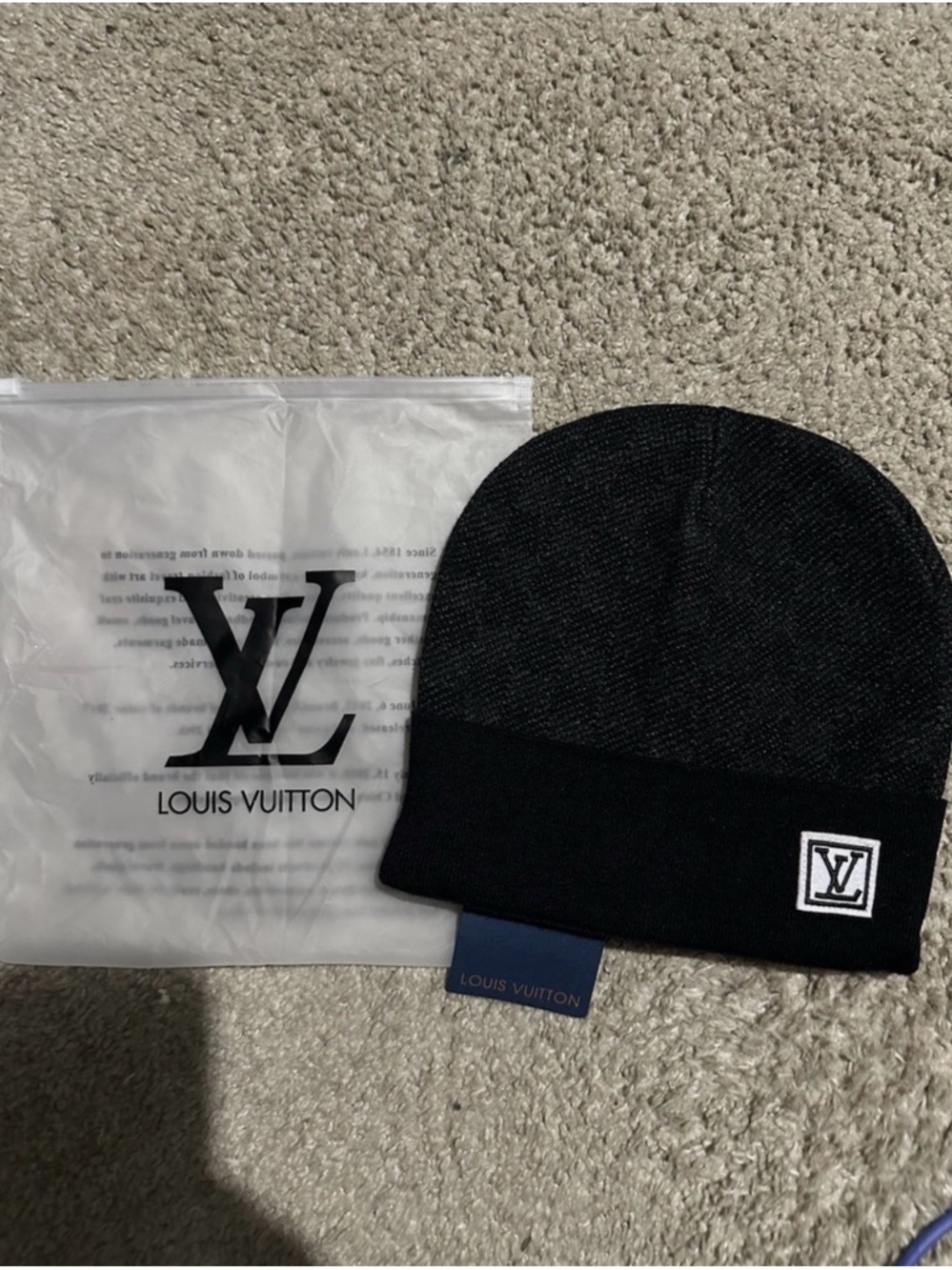 Louis Vuitton Black Men’s Knitted LV Patch Beanie